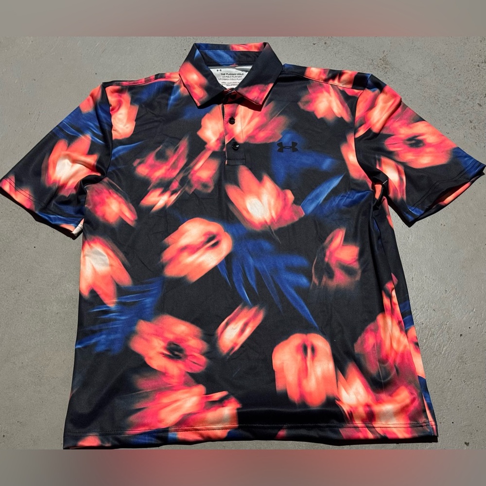 Under Armour Men's Polo Shirt - Black with Red and Blue Floral
